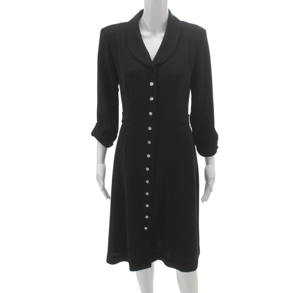 David Warren Womens Shirt Dress Black 3/4 Sleeve Collared Polyester Size 6